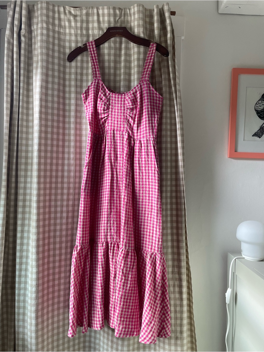 ALLISON WONDERLAND Pink Gingham Maxi Dress with Tiered Hem